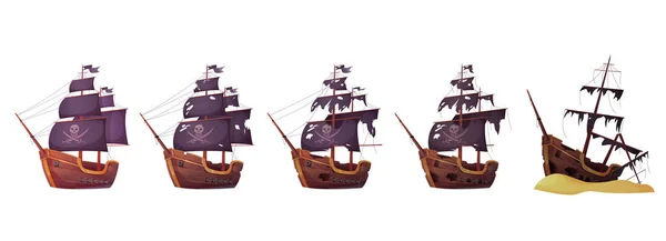 Pirate Ship Sea Battle Set Vector Illustration Cartoon Isolated New — Stock Vector