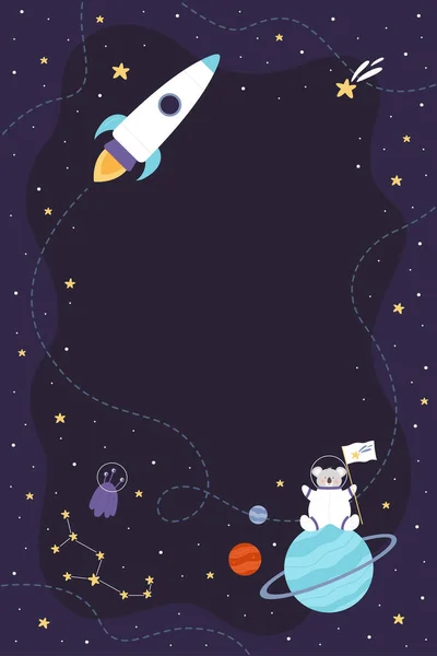 Viagem Espacial Bonito Astronauta Koala Vertical Bandeira Vetor Ilustração Desenhos —  Vetores de Stock