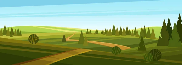 Εικονογράφηση Φορέα Τοπίο Πεδίο Αγρόκτημα Γελοιογραφία Αγροτικό Τοπίο Χορτολιβαδικών Εκτάσεων — Διανυσματικό Αρχείο