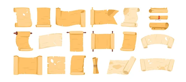 Los Pergaminos Pergamino Establecen Ilustración Vectorial Colección Rollos Papiro Antiguos — Vector de stock