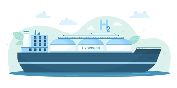Green Hydrogen Ship Vector Illustration Cartoon Transport Boat Tank Modern — Stock Vector
