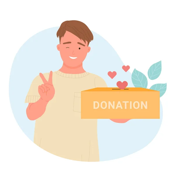 Voluntariado Sosteniendo Caja Donación Para Donar Corazones Concepto Campaña Caridad — Vector de stock