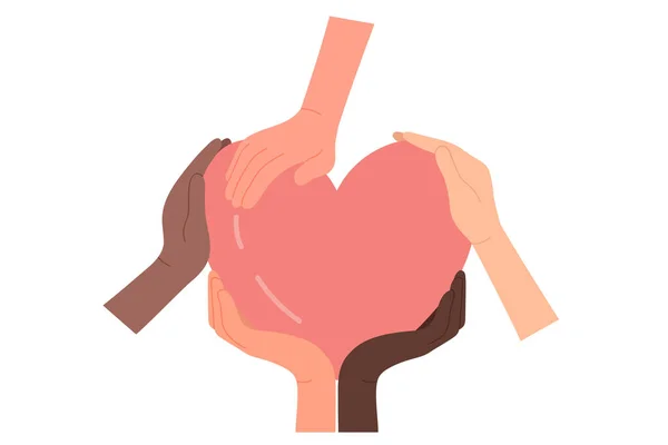 Des Mains Volontaires Qui Tiennent Cœur Soutien Assistance Aide Communauté — Image vectorielle