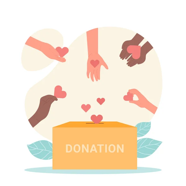 Die Hände Der Menschen Spenden Ehrenamtliche Spenden Herzen Für Spendenbox — Stockvektor