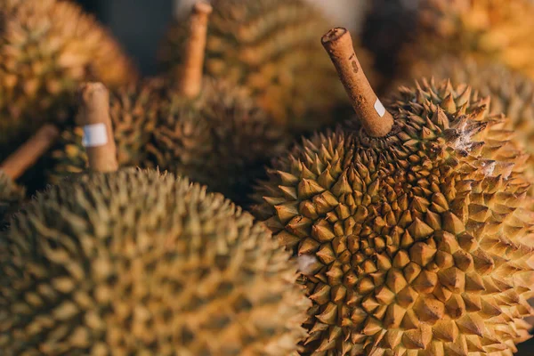 Close Photo Durian Fruit Market Exotic Fresh Natural Fruits Healthy — Stock Photo, Image
