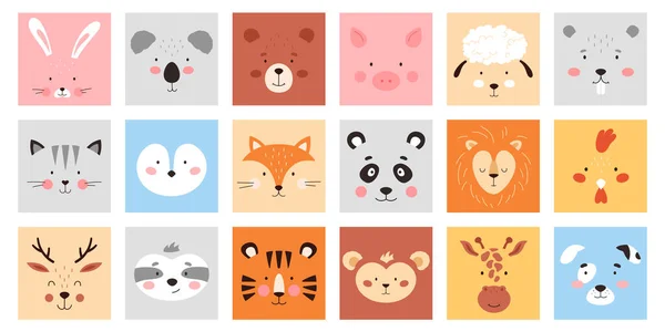 Χαριτωμένα Τετράγωνα Πρόσωπα Ζώων Που Διανυσματική Απεικόνιση Γελοιογραφία Απομονωμένη Εκμετάλλευση — Διανυσματικό Αρχείο