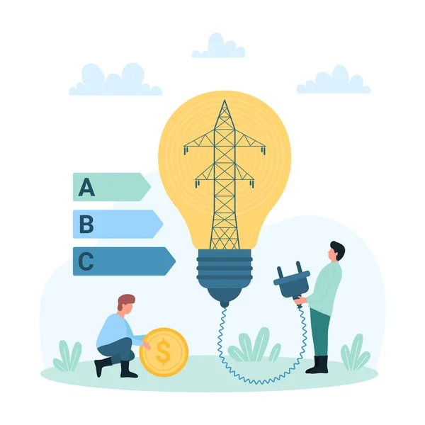 Šetřete Energií Elektrické Vektory Ilustrace Cartoon Drobní Lidé Držící Žárovky — Stockový vektor