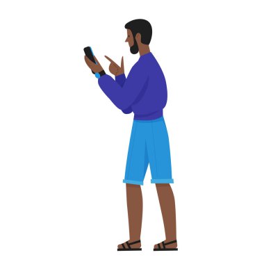 Video görüşmesinde akıllı telefonu olan çocuk. Canlı yayın etkileyicisi, içerik gönderme vektör illüstrasyonu