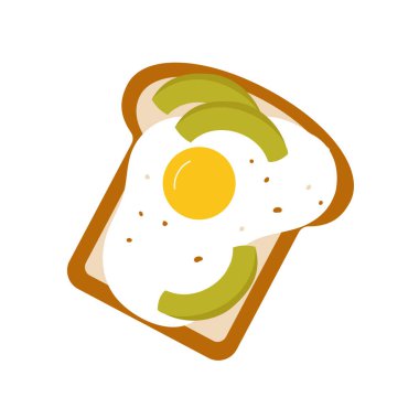 Avokado ve yumurtalı tost. Sağlıklı kahvaltı yemekleri, vejetaryen yemek vektörü çizimleri