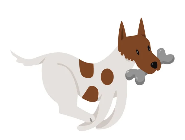 Бегущая Собака Костью Игра Собачка Лучший Друг Семьи Векторная Иллюстрация — стоковый вектор