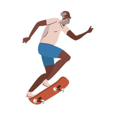 Emekli kaykaycı. Aktif kıdemli adam, spor emeklilik vektörü illüstrasyonu