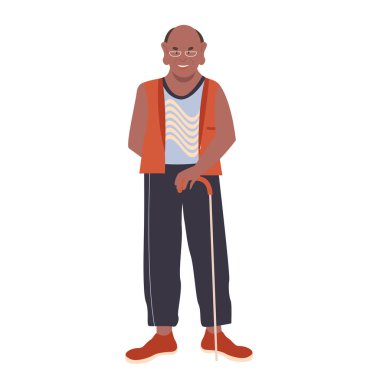 Bastonlu havalı bir son sınıf öğrencisi. Emekli adam, ayakta duran mutlu yaşlı adam vektör çizimi