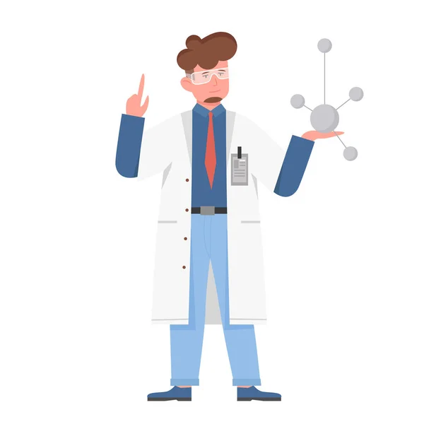 Scientifique Homme Tenant Modèle Atome — Image vectorielle