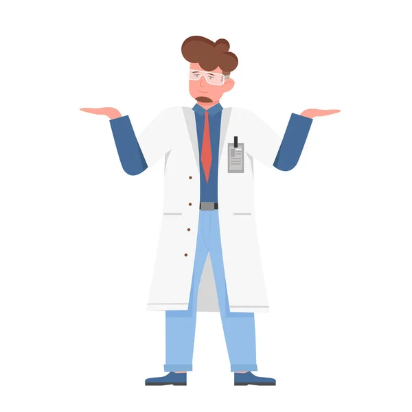 Confused Scientist Man Thinking Science Researcher Hands Vector Illustration — Stock Vector