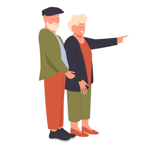 Ευτυχισμένο Ζευγάρι Ηλικιωμένων Συνταξιούχοι Ελεύθερος Χρόνος Συνταξιοδότησης Απεικόνιση Φορέα Παππούδες — Διανυσματικό Αρχείο