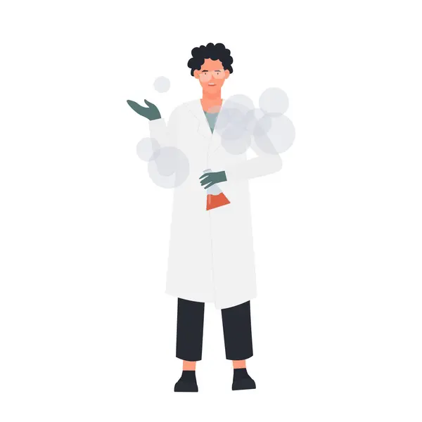 Scientist Working Laboratory Researcher Holding Lab Flask Vector Illustration — Stock Vector