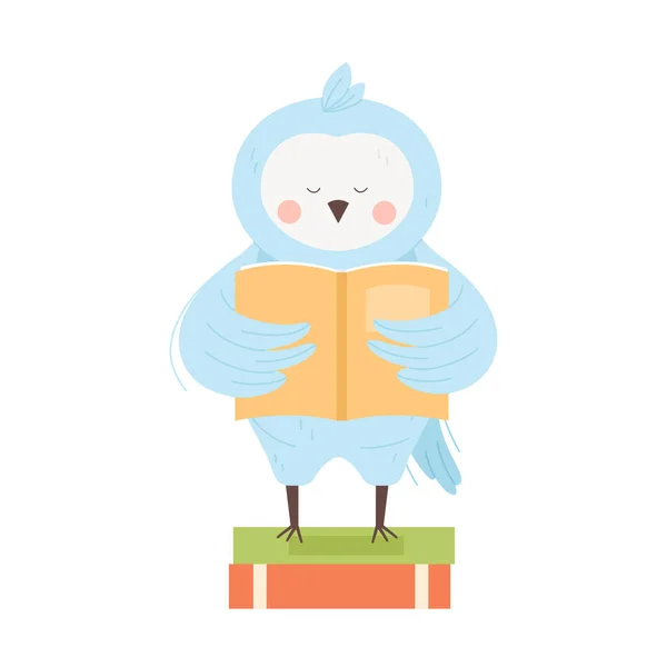 Roztomilá Sova Čte Knížku Získávání Znalostí Zoo Pták Čtení Knihovna — Stockový vektor