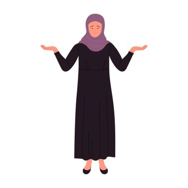 Kafası karışmış Müslüman iş kadını. Üzücü endişeli Arap kadın yönetici çizgi film çizimi