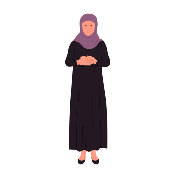 Empresária Muçulmana Tímida Sorridente Árabe Feminino Gerente Preto Roupão Cartoon — Vetor de Stock