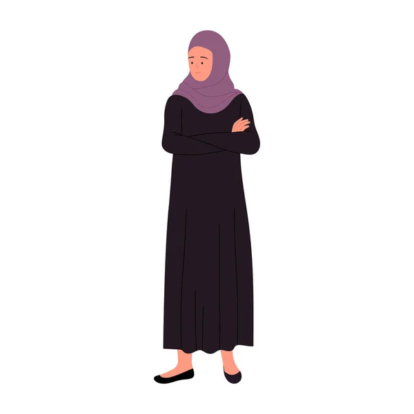 Denkende Muslimische Geschäftsfrau Mit Verschränkten Armen Arabische Büroleiterin Stehender Pose — Stockvektor