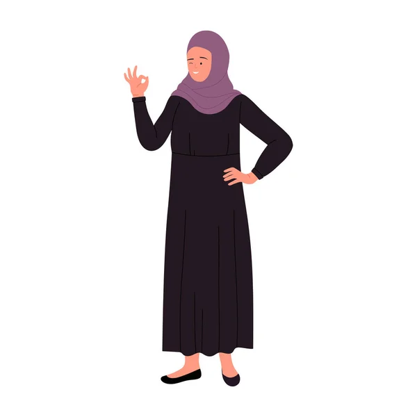 Muslim Businesswoman Showing Okay Gesture Smiling Arabic Female Manager Standing — Stock Vector