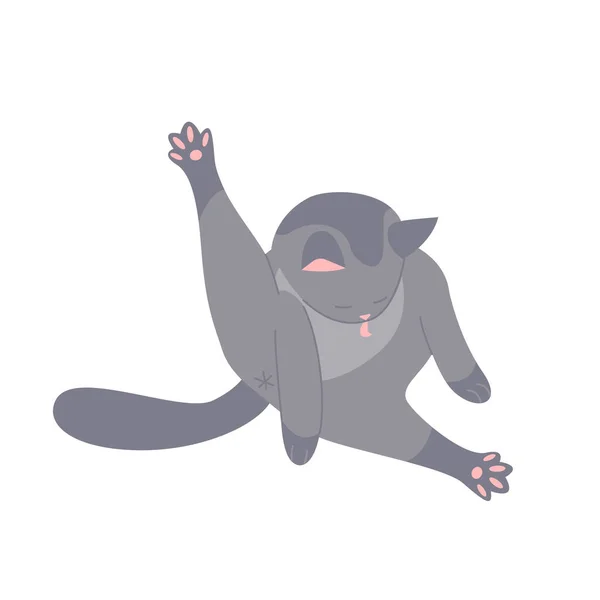 Γκρι Γάτα Καθαρίζει Γούνα Της Γατάκι Προετοιμασία Για Ύπνο Αυτο — Διανυσματικό Αρχείο