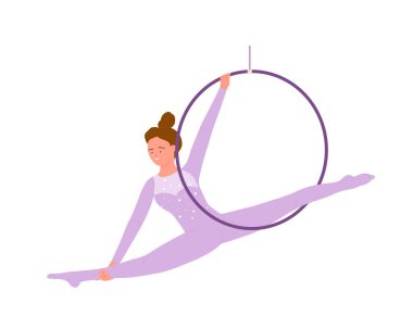 Yüzüklü kadın sirk gösterisi. Sirk akrobat sanatçısı, lunapark karikatür vektör çizimi