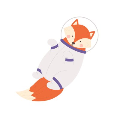 Astronot kostümlü şirin tilki. Uzay Evreni 'ni keşfeden vahşi hayvan çizgi film vektör çizimi