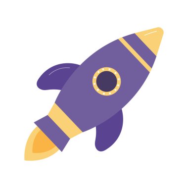 Mor uzay roketi keşfi. Uzay gemisi fırlatılıyor, evren çizgi film vektör illüstrasyonunu keşfediyor