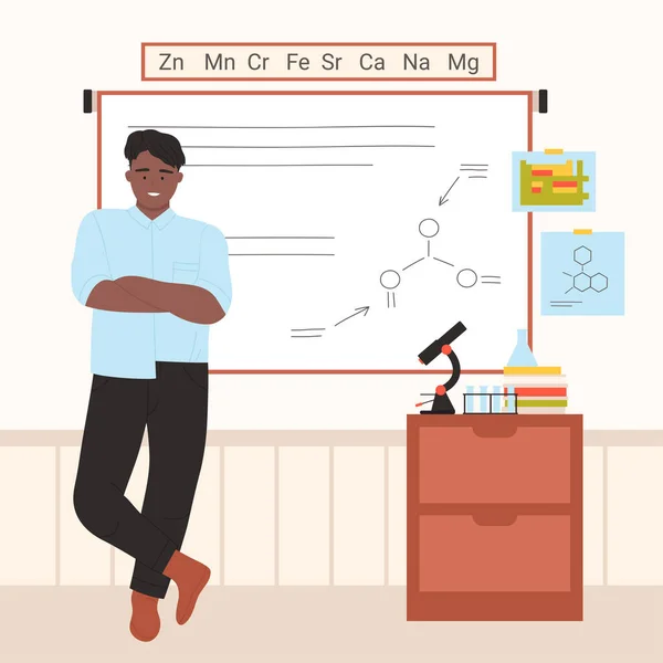 Chemistry Teacher Teaching White Board School University Classroom Vector Illustration — Stock Vector