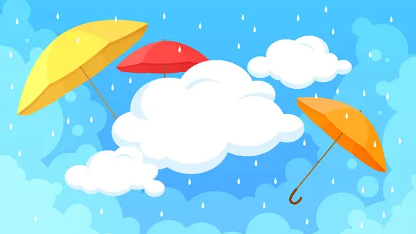 Herbstschlussverkauf Monsun Saisonale Werbebanner Illustration Gelber Regenschirm Und Rotes Band — Stockvektor