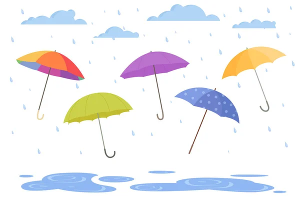 Conjunto Guarda Chuva Aberto Para Proteger Ilustração Vetor Chuva Desenhos — Vetor de Stock