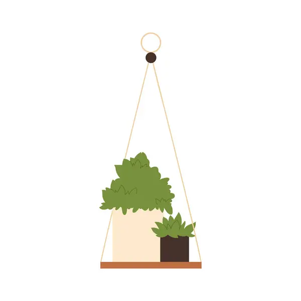 ガーデンハンガーポット植物 裏庭の風景 装飾的な屋外植物漫画のベクターのイラスト — ストックベクタ
