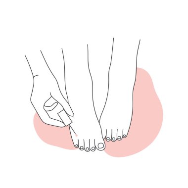 Ayak güzelliği pedikür prosedürü. Spa foot kozmetik bakımı, sağIık tedavi çizgisi vektör çizelgesi çizimi