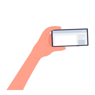 El ele tutuşan akıllı telefon. Dijital telefon kullanıcısı, yeni mobil cihaz vektör çizimi