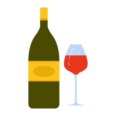 İtalyan şarap şişesi ve cam. Geleneksel İtalyan içeceği, alkollü içecek vektör çizimi