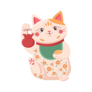 Şanslı Japon geleneksel kedisi. Japon servet ve servet sembolü vektör çizimi