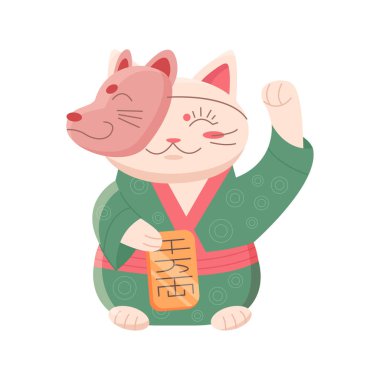 El sallayan pençeli şanslı Japon kedisi. Başarı ve zenginlik sembolü vektör çizimi
