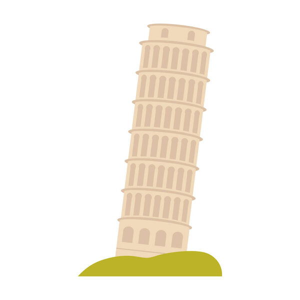 Leaning tower of Pisa. Italian famous attraction, italian architecture cartoon vector illustration