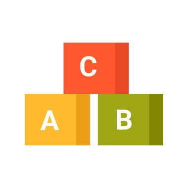 İçinde harfler olan renkli tahta küpler. Okul öncesi montessori geliştirme karikatür vektör çizimi