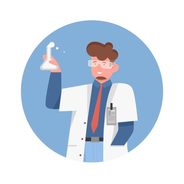 Laboratuvar matarası olan bir bilim adamı. Laboratuvar araştırmacısı, bilimsel araştırma vektör çizimi