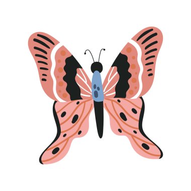 Çizgi film renkli el çizimi kelebek uçuş vektörü çizimi izole edildi