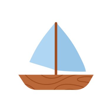 Tahta gemi oyuncağı. Çocuklar eğlence oyunları, yeni yürümeye başlayan oyuncaklar vektör çizimi