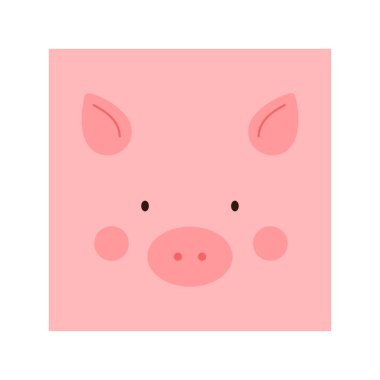 Basit bir domuz portresi. Sevimli hayvan kafası portresi, domuzsu düz çizim.