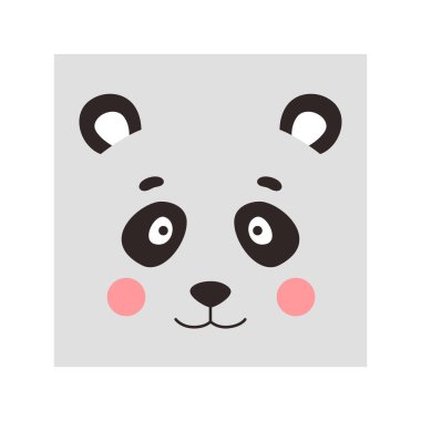 Basit bir panda portresi. Sevimli hayvan kafası portresi, kawaii panda düz bir resimle karşılaşıyor.