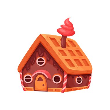 Şeker tatlı evim. Zencefilli kurabiye evi, hamur işi ürünü, yaratıcı tatlı çizgi film çizimi.