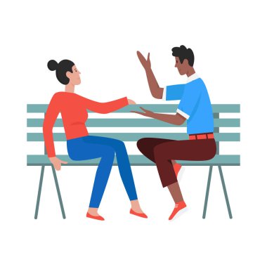 Bankta oturan bir çift. Açık havada romantik bir randevu, çizgi film çizimleri dışında rahatlatıcı.