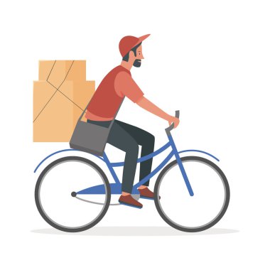 Bisikletli kurye. Çevre dağıtım servisi, malzeme teslimatı karikatür çizimi