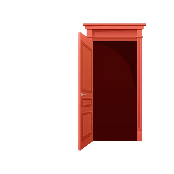 Animowane Otwarte Drzwi Strona Główna Drzwi Wejściowe Drewniane Drzwi Rysunek — Wektor stockowy