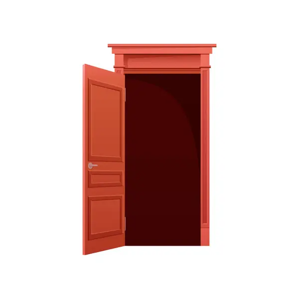 Porta Frente Aberta Animada Casa Porta Entrada Porta Frente Madeira — Vetor de Stock